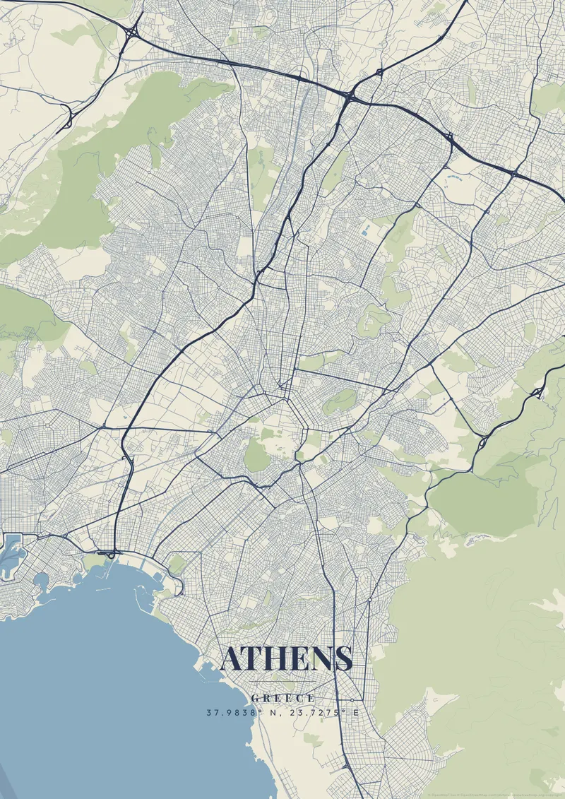 Athens Vintage Atlas map poster