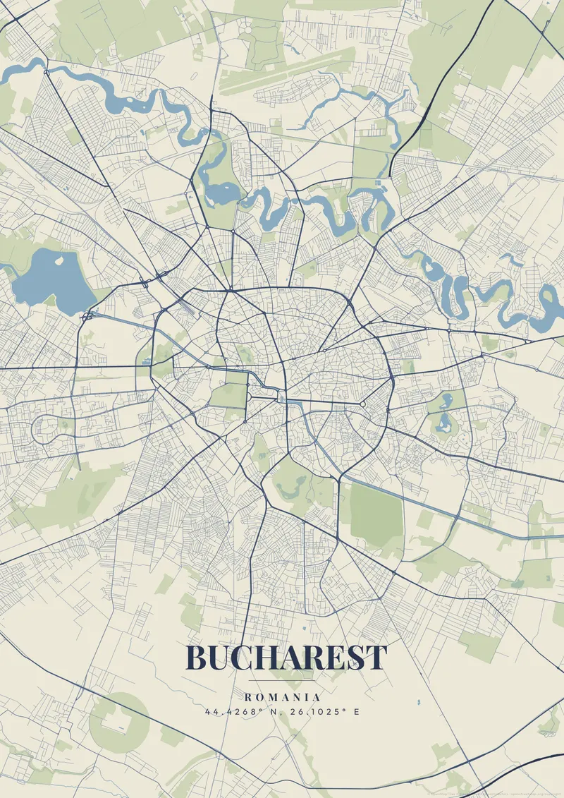 Bucharest Vintage Atlas map poster