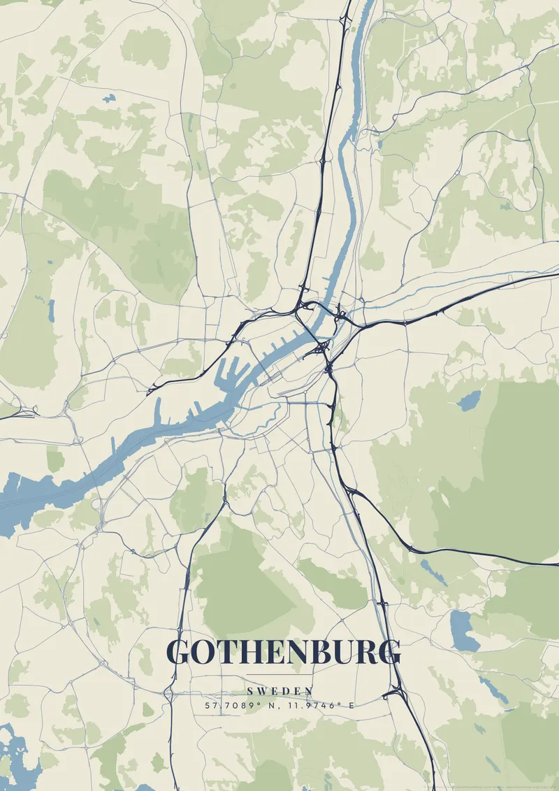 Gothenburg Vintage Atlas map poster