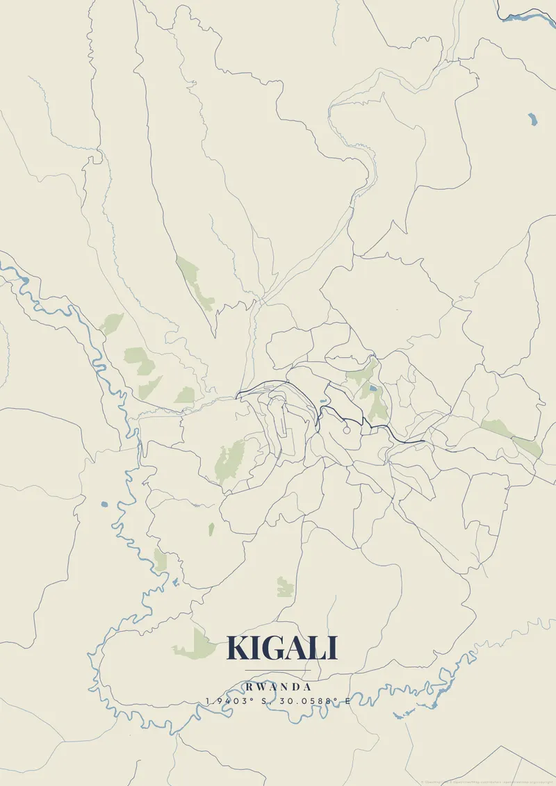 Kigali Vintage Atlas map poster