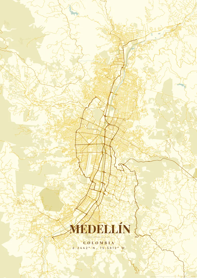 Medellín Golden Era map poster