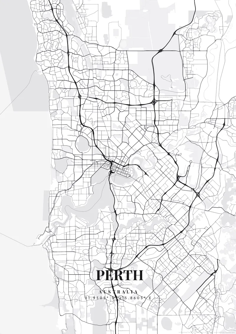 Perth Monochrome Pro map poster