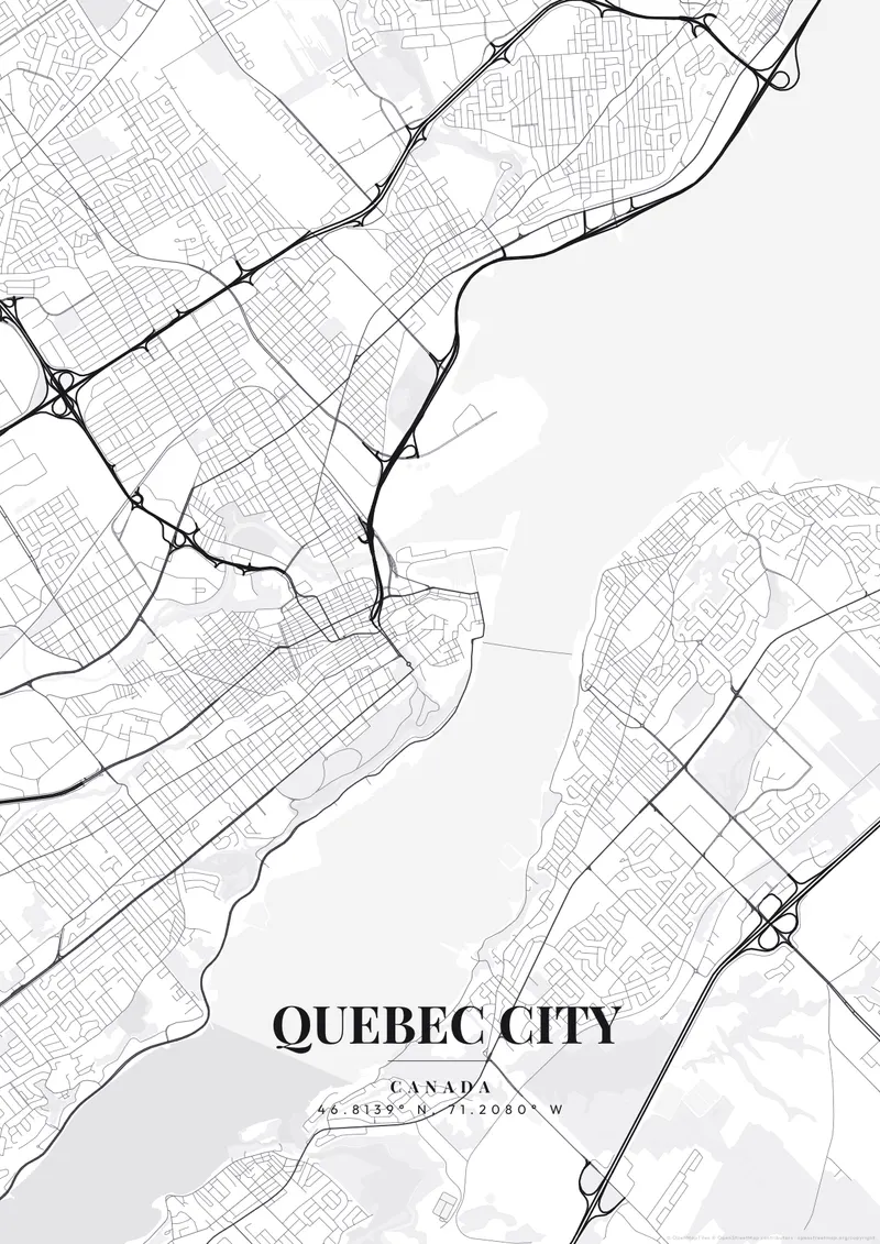 Quebec City Monochrome Pro map poster