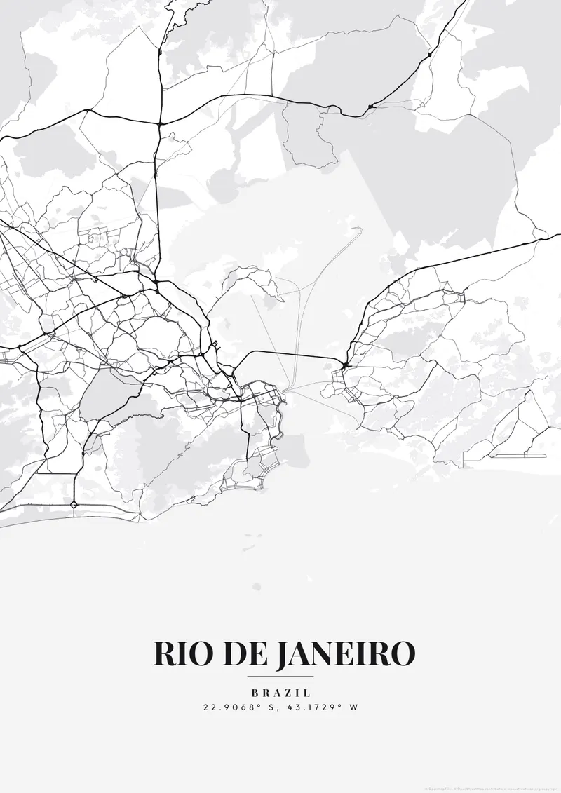 Rio de Janeiro Monochrome Pro map poster