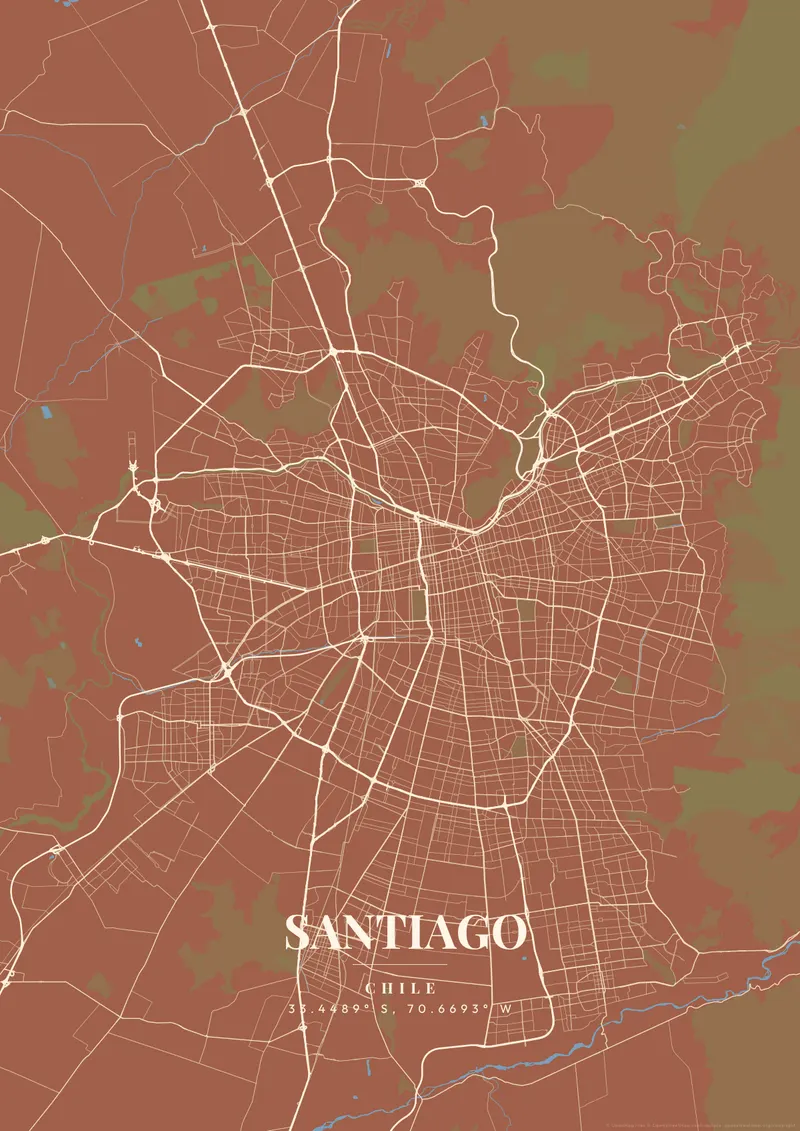 Santiago Terracotta Villa map poster