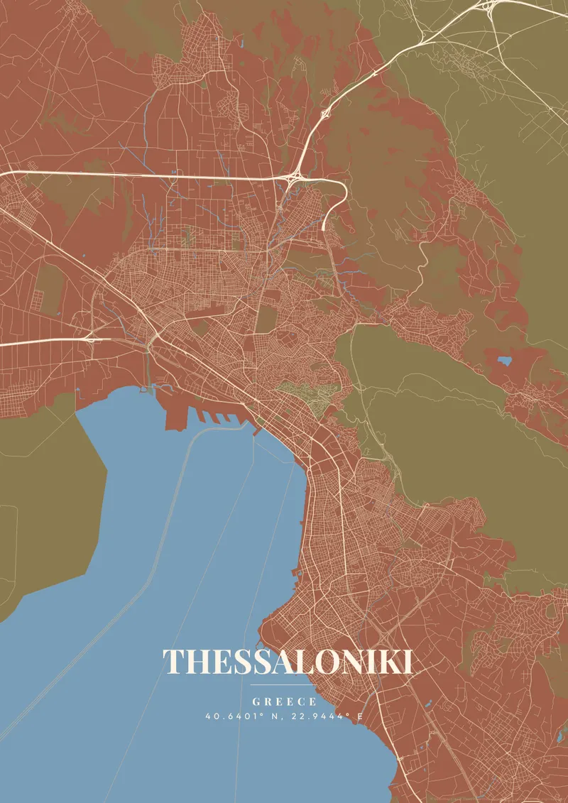 Thessaloniki Terracotta Villa map poster
