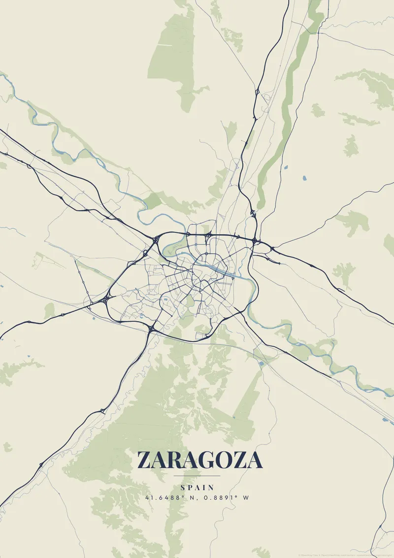 Zaragoza Vintage Atlas map poster